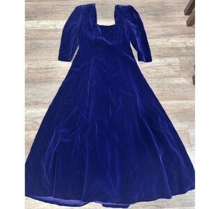 Vintage 80s Bluff Women's Velvet Square Neck Cocktail Gown Dress Blue Size Small